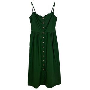 J.CREW Scallop-Trim Button-Front Midi Dress 2 Fern Canyon Green NWT A4
